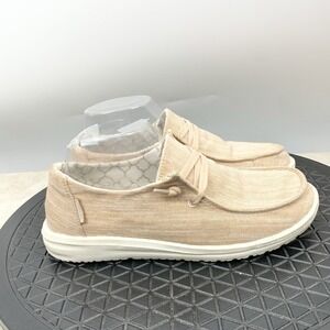 Hey Dude Wendy Shoes Women Size 7 Sneakers Pink Sparkle Gold Canvas Slip On Low